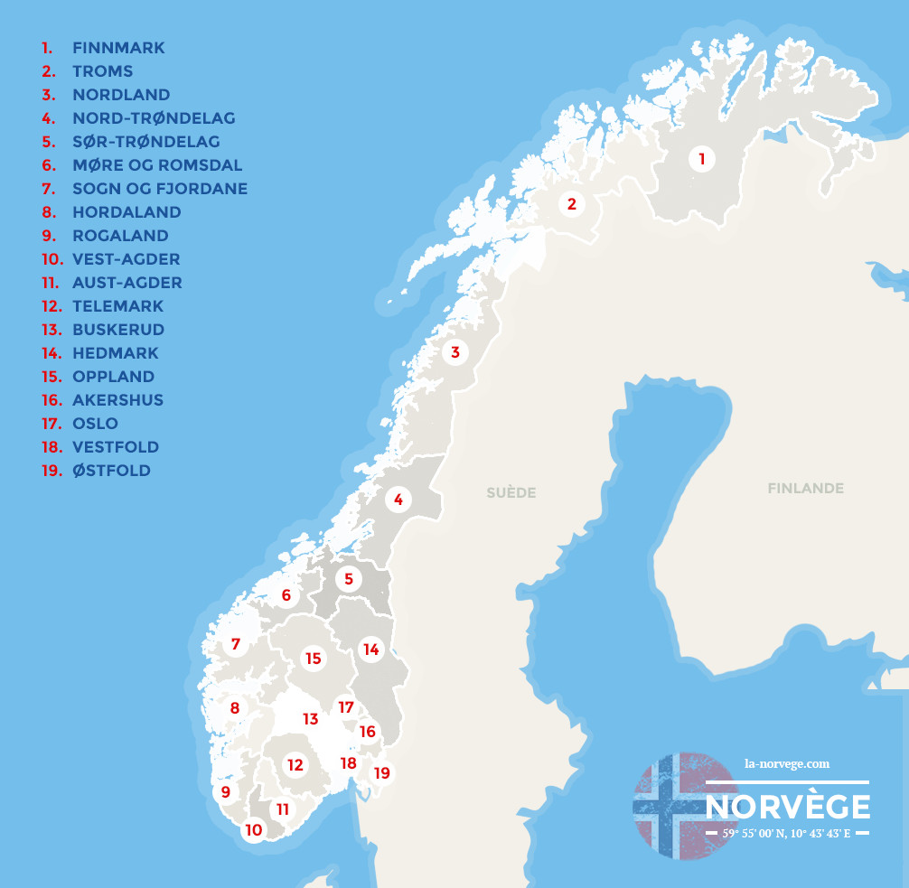 carte des Régions de Norvège