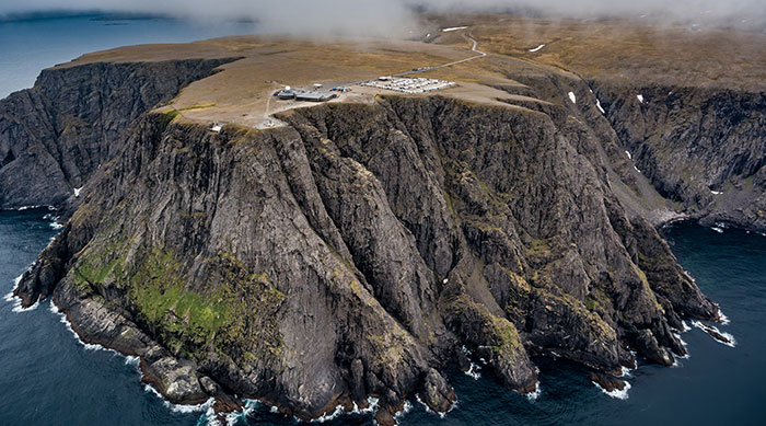 Vue aérienne de Cap Nord en Norvège